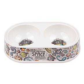 Миска двойная, 26.5×15×5.5 см, 290+290 мл, белый