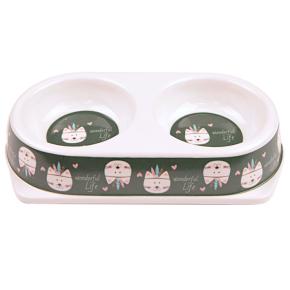 Миска двойная, 25х14х4.5 см, 180+180 мл, зеленый