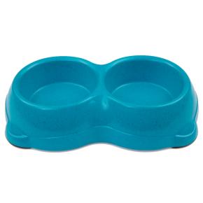 Миска двойная для кошек и собак из бамбука 26х15х5.5 см, 250+250 мл, синий