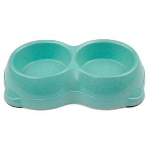 Миска двойная для кошек и собак из бамбука 26х15х5.5 см, 250+250 мл, голубой