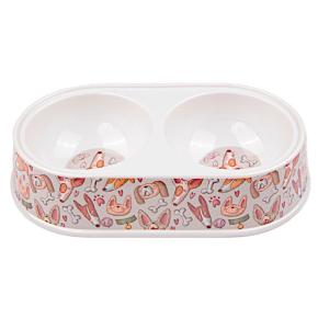 Миска двойная, 26.5×15×5.5 см, 290+290 мл, серый