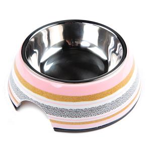 Миска для собак и кошек со стальной вставкой, 14.5x14.5x5 см, 150 мл, розовое пироженое