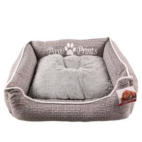 Лежак с бортом 73х59х18 см, съемная меховая подушка, серый