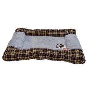 Лежанка матрас для собак 75х55х8 см, серый, клетка коричневая с красным