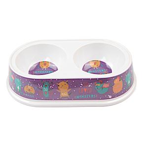 Миска двойная, 23.5×14×5 см, 150+150 мл, фиолетовый