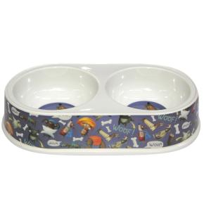 Миска двойная, 30×17.5×5.8 см, 440+440 мл, темно-синий