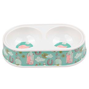 Миска двойная, 26.5×15×5.5 см, 290+290 мл, голубой