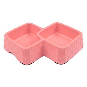 Миска двойная, 29.9x18.9x5.5 см, 360+430 мл, розовый