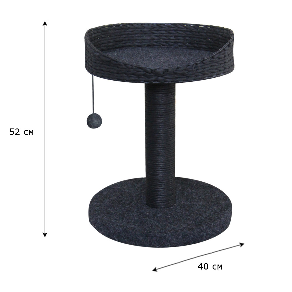 Когтеточка-лежак 40х40х52 см, с игрушкой, черный