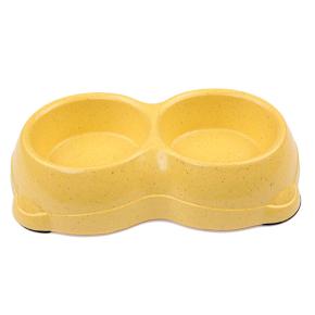 Миска двойная для кошек и собак из бамбука 26х15х5.5 см, 250+250 мл, желтый