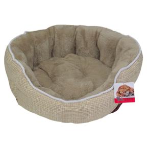 Лежак с бортом 53х47х18 см, меховой, съемная подушка, бежевый