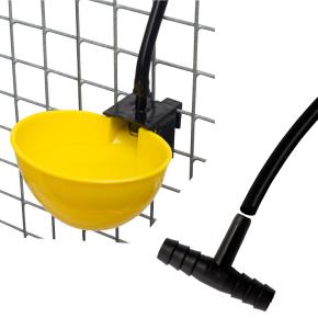 Поилка чашечная (ADB) для крупной птицы, с креплением на сетку, тройник (T10710), шланг 1 м (ADB-E), набор