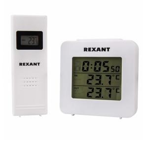 Термометр электронный с часами и беспроводным выносным датчиком REXANT