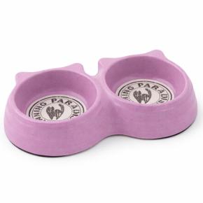 Миска двойная для собак и кошек из бамбукового волокна, 23x12.5x4 см, 150+150 мл, розовый