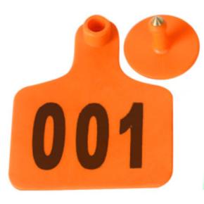 Бирка двойная 75х60 мм с номером, оранжевая, 100 шт. для свиней, КРС, овец, коз и других животных