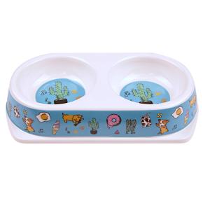 Миска двойная, 25х14х4.5 см, 180+180 мл, кактус