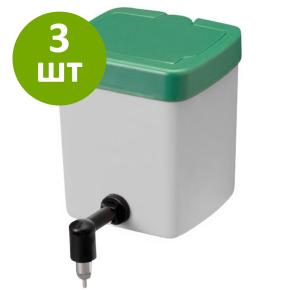 Поилка ниппельная с бачком 0,5 л 90 градусов HobbyFarm для кур и кроликов с креплением на клетку, комплект 3 шт.