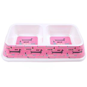 Миска двойная, 29×16×5.5 см, 470+470 мл, розовый