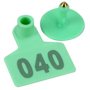 Бирка двойная 40х50 мм с номером, зелёная, 100 шт. для свиней, КРС, овец, собак и других животных