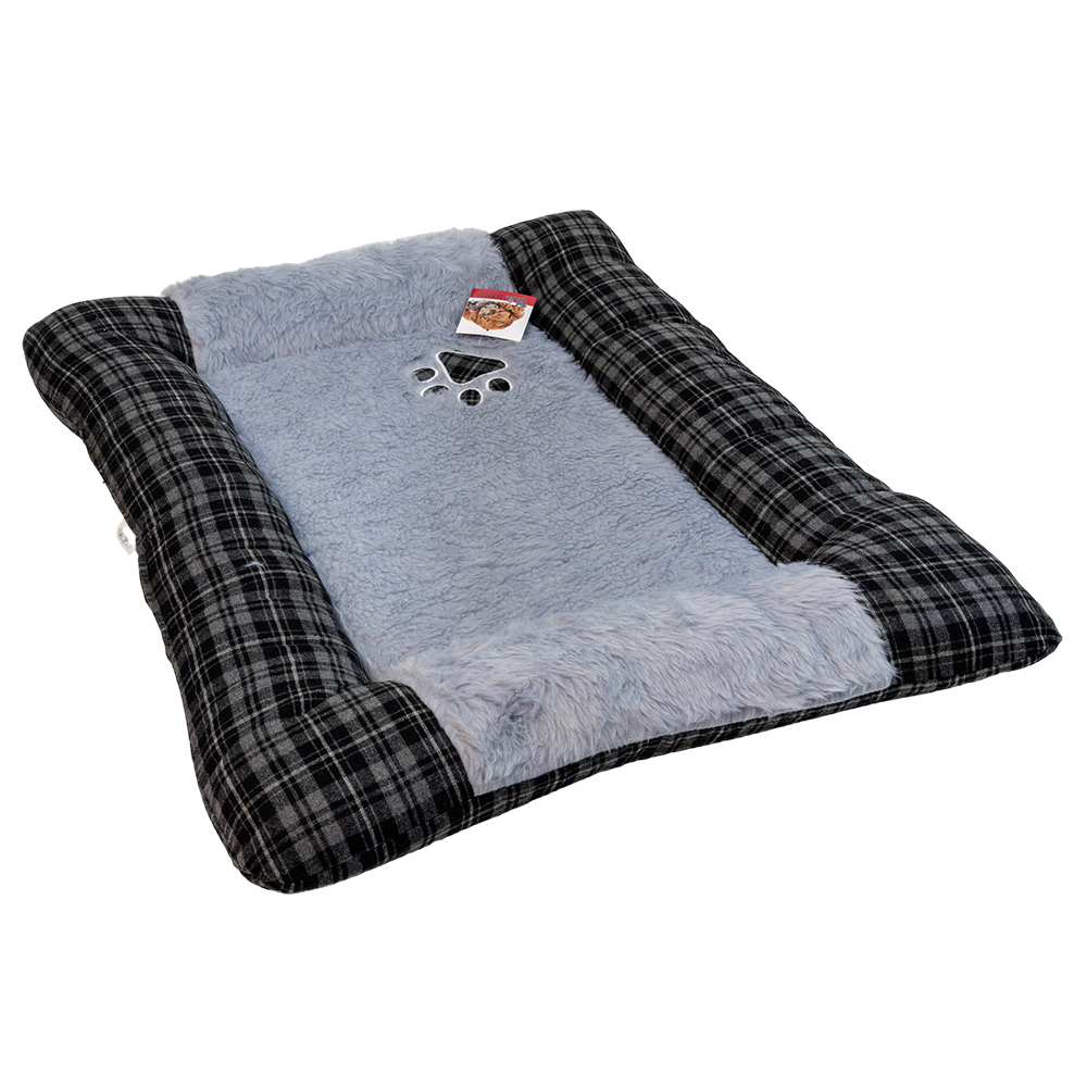 Лежанка матрас для собак 85х65х9 см, серый, клетка