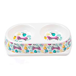 Миска двойная, 25х14х4.5 см, 180+180 мл, белый