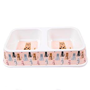 Миска двойная для собак и кошек 33х18.5х7 см, 670+670 мл, бежевый