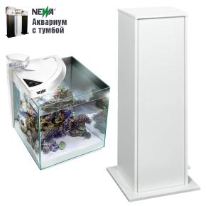 Аквариум с тумбой Newa More reef NMO 30RW Daylight LED, 28 л, с фильтром, скиммером, нагревателем и освещением рассвет-закат, белый NEW VERSION