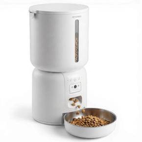 Автокормушка Petzengo PF28C Wi-Fi 4 л с камерой для сухого корма, стальная миска, белая