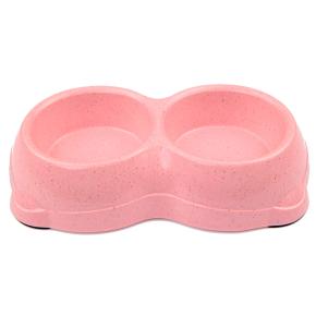 Миска двойная для кошек и собак из бамбука 26х15х5.5 см, 250+250 мл, розовый