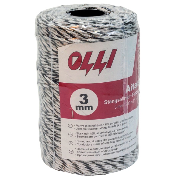 Шнур для электропастуха Olli Shockteq 3 мм / 200 м / 0,98 Ω многожильный Super-6
