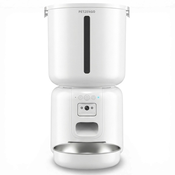Автокормушка Petzengo PF28C Wi-Fi 4 л с камерой для сухого корма, стальная миска, белая