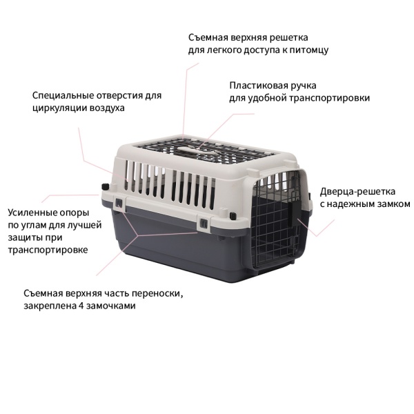 Переноска Departures Range 56х37х33 см для кошек и собак Pet Choice с металлической верхней решеткой