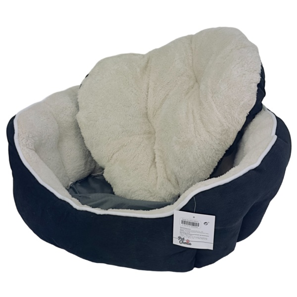 Лежак с бортом 48х42х17 см, вельвет, съемная подушка, черно-белый