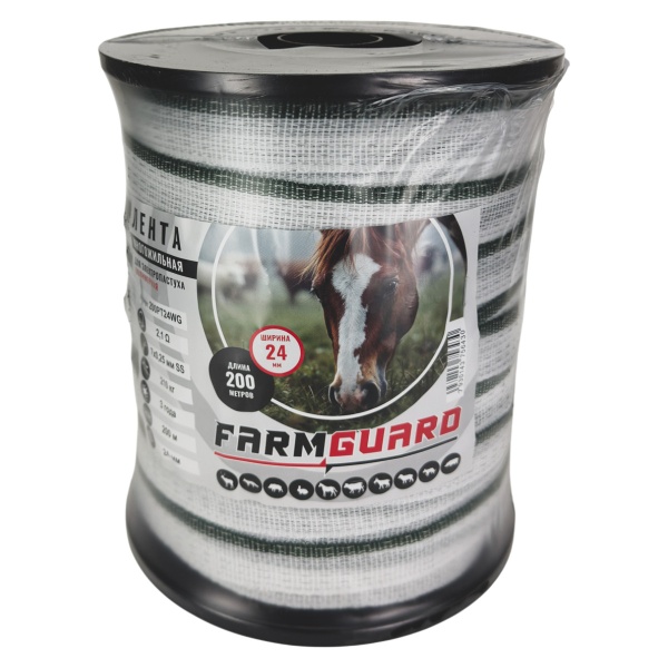 Лента для электропастуха FarmGuard зелено-белая 24 мм / 200 м