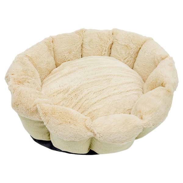Лежак Pet Choice для собак и кошек, круглый с бортом 55х55х16 см, меховой, кремовый