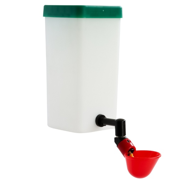 Поилка чашечная с бачком HobbyFarm для кур с креплением на клетку, 1 л, красная, комплект 3 шт.