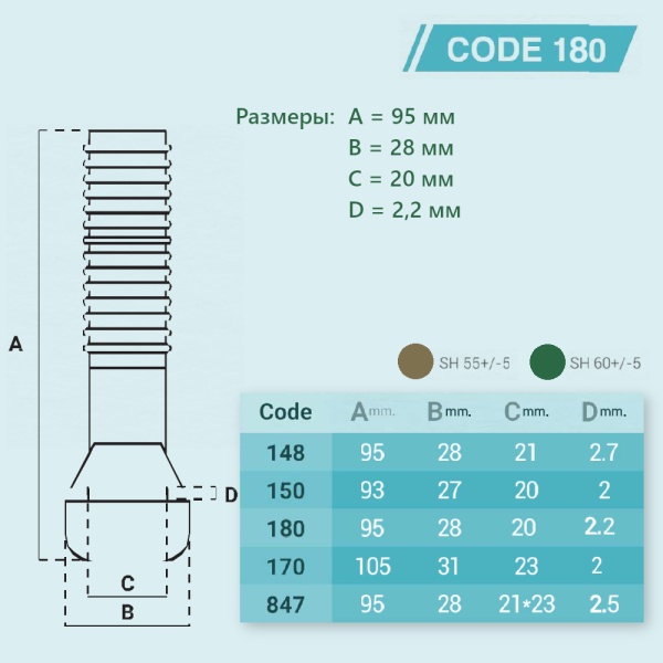 Перосъемные пальцы 180-60 зеленые, комплект 50 шт.