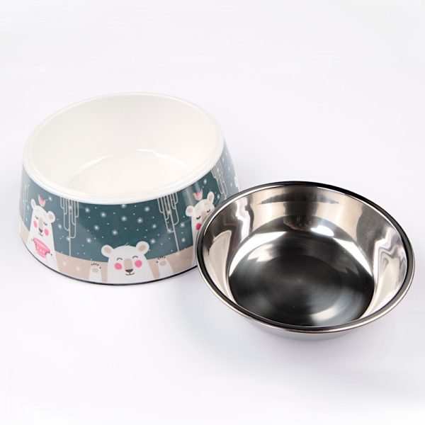 Миска для животных со стальной вставкой, 17.5x17.5x6.6 см, 340 мл, синий