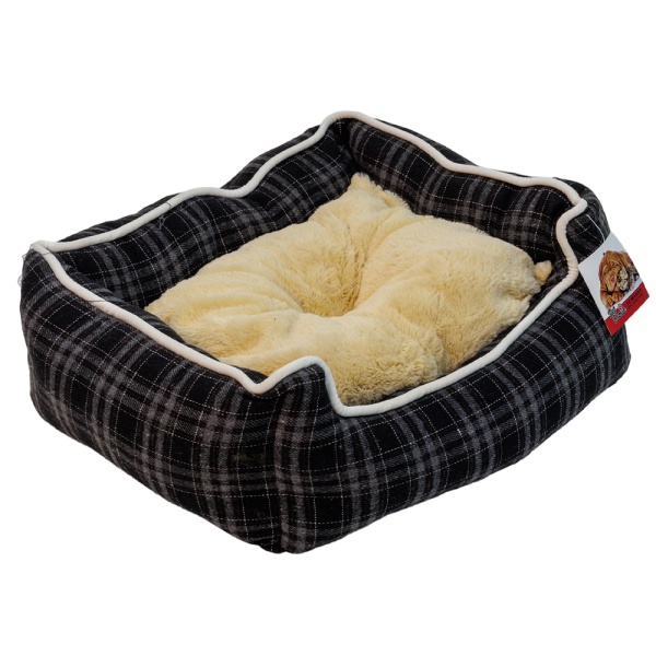 Лежак с бортом 84х66х19 см, съемная меховая подушка, мелкая клетка