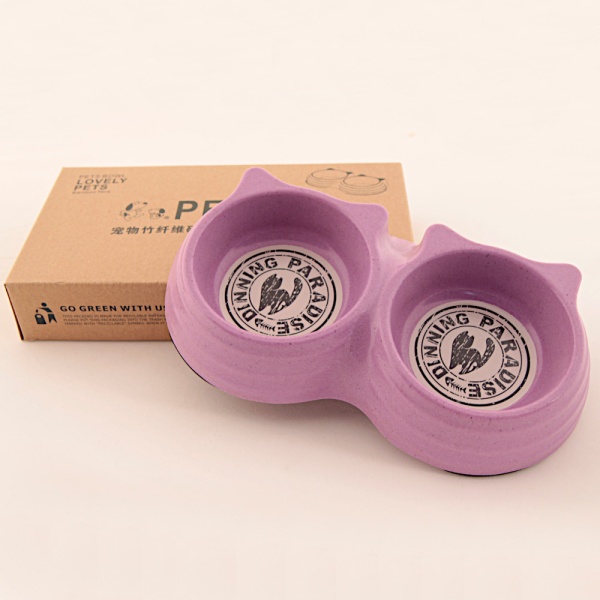 Миска двойная для собак и кошек из бамбукового волокна, 23x12.5x4 см, 150+150 мл, розовый