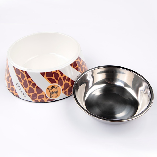 Миска для животных со стальной вставкой, 17.5x17.5x6.6 см, 340 мл, оранжевый