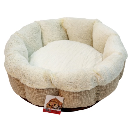 Лежак Pet Choice для собак и кошек, круглый с бортом 60х60х17 см, меховой, белый