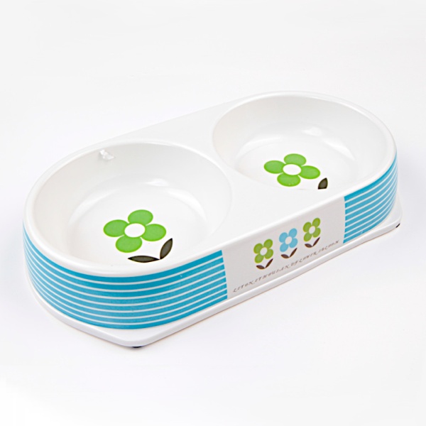 Миска двойная, 32x18x5.5 см, 450+450 мл, бело-голубой