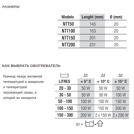 Нагреватель для воды аквариума Newa Therm Preset 25°С NTT200 220-240V 50Hz 200W 100-300 л