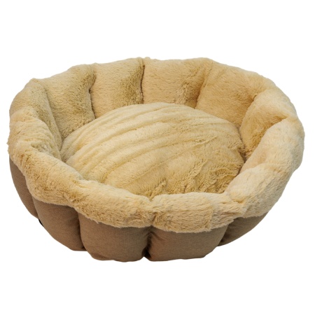 Лежак Pet Choice для собак и кошек, круглый с бортом 60х60х17 см, меховой, коричневый