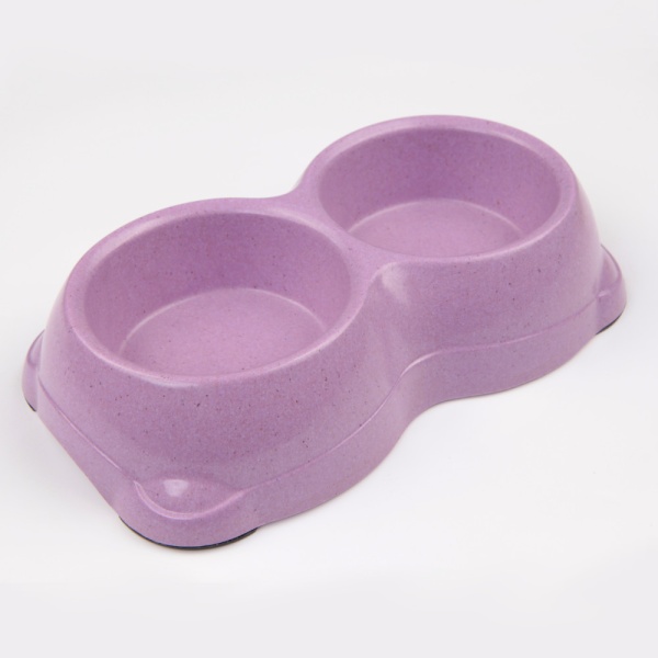 Миска двойная для кошек и собак из бамбука 26х15х5.5 см, 250+250 мл, фиолетовый