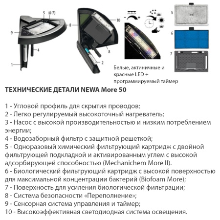 Аквариум Newa More NMO 50W Daylight LED 45 л с фильтром, нагревателем и освещением рассвет-закат, белый NEW VERSION