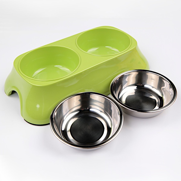 Миска двойная со съемными металлическими вставками, 27x15x6 см, 150+150 мл, зеленый