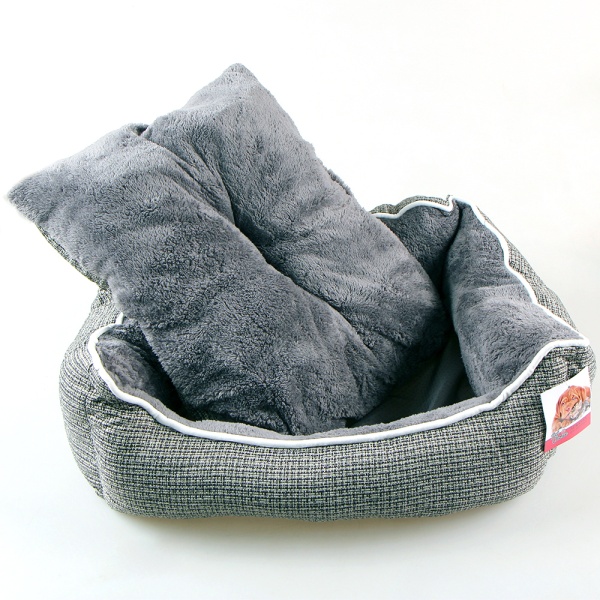 Лежак с бортом 80х68х23 см, меховой, съемная подушка, темно-серый