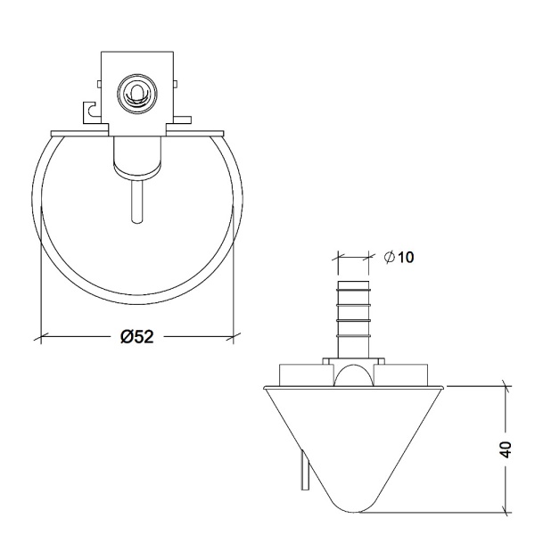 Поилка чашечная Ø50 мм, пластик с креплением на сетку
